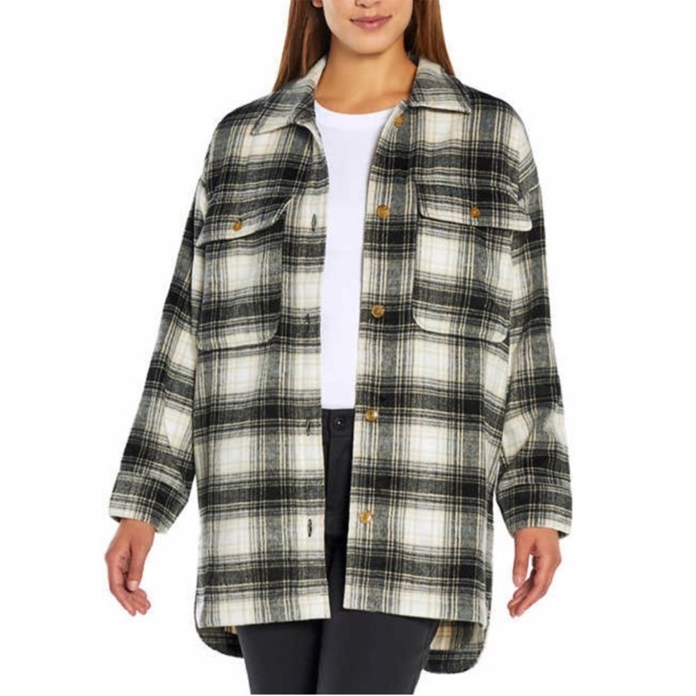 Banana Republic plaid black white‎ Shirt Jacket shacket size XXL